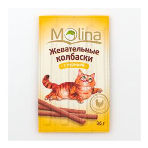 Molina лакомство для кошек жевательные колбаски с курицей