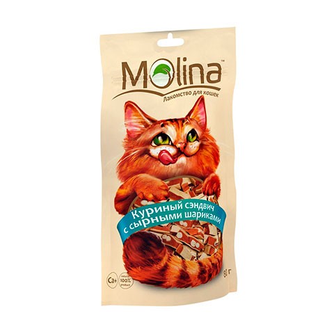 Molina лакомство для кошек куриный сэндвич с сырными шариками