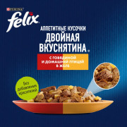 Влажный корм Felix Аппетитные кусочки, Двойная вкуснятина для взрослых кошек, с говядиной и домашней птицей, в желе