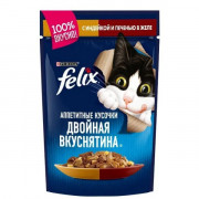 Felix корм консервированный Аппетитные кусочки Двойная вкуснятина для кошек индейка и печень