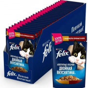 Влажный корм Felix Аппетитные кусочки, Двойная Вкуснятина для взрослых кошек, с индейкой и печенью, в желе