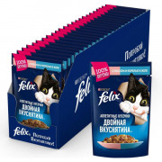 Влажный корм Felix Аппетитные кусочки, Двойная Вкуснятина для взрослых кошек, с лососем и форелью, в желе