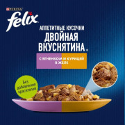 Влажный корм Felix Аппетитные кусочки, Двойная вкуснятина для взрослых кошек, с ягненком и курицей в желе