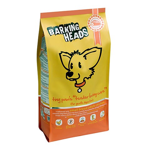 BARKING HEADS корм сухой для собак малых пород с чувствительным пищеварением с курицей и рисом нежная забота для мелколапого