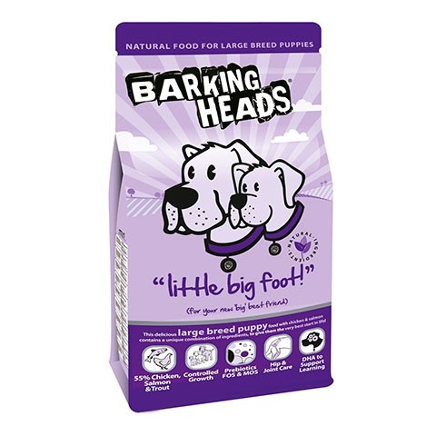 BARKING HEADS корм сухой для щенков крупных пород с курицей, лососем и рисом большелапый малыш