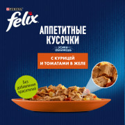 Влажный корм Felix Аппетитные кусочки для взрослых кошек, с курицей и томатами в желе