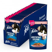 Влажный корм Felix Аппетитные кусочки для взрослых кошек, с лососем в желе