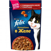 Консервы Felix Sensations пауч для кошек кусочки в желе говядина и томат