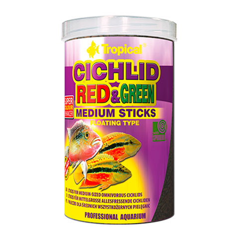 Tropical Cichlid Red&Green Medium Sticks корм для средних цихлид со спирулиной и астаксантином