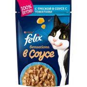 Консервы Felix Sensations Sauce Surprise пауч для кошек треска и томат