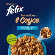 Влажный корм Felix Sensations для взрослых кошек, с треской в соусе с томатами