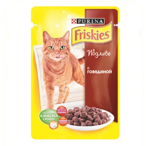 Консервы Friskies пауч для кошек говядина с подливкой
