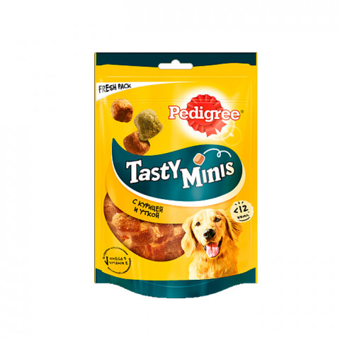 Pedigree Tasty Bites лакомство для собак, ароматные кусочки с курицей и уткой