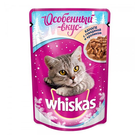Whiskas Новый Год, консервы канапе с говядиной и кроликом