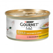 Консервы Gourmet Gold кусочки в соусе для кошек с лососем и цыпленком