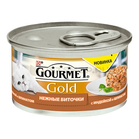 Консервы Gourmet Gold Нежные биточки для кошек индейка шпинат