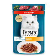 Gourmet Перл Нежное филе паучи для взрослых кошек с говядиной в соусе