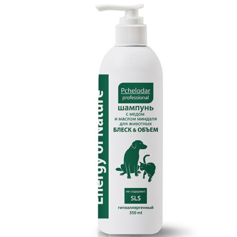 Пчелодар Pchelodar Professional Energy of Nature Блеск и объем Шампунь с медом и маслом миндаля для животных с короткой шерстью