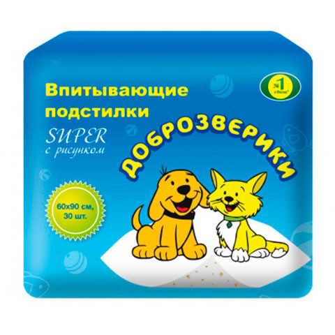 Пелигрин ДОБРОЗВЕРИКИ Подстилки впитывающие, 60x90см