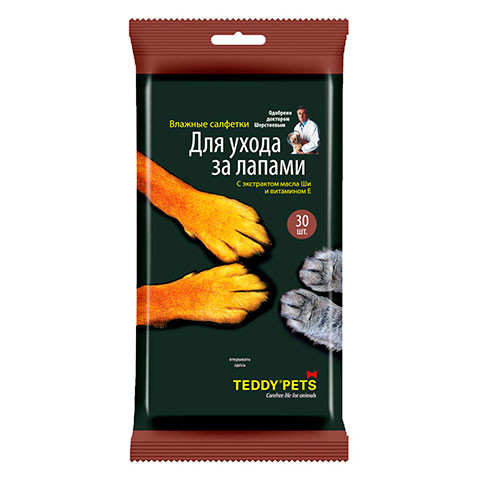 Teddy Pets влажные салфетки для ухода за лапами, 30шт