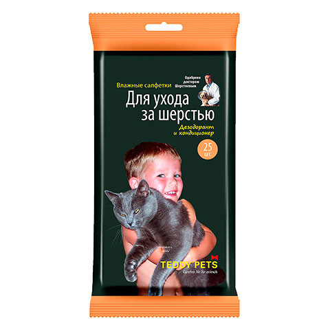 Teddy Pets влажные салфетки для ухода за шерстью Дезодорант+кондиционер, 25шт