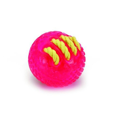 Beeztees Игрушка для собак Мяч с вшитой веревкой, розовый, 8см