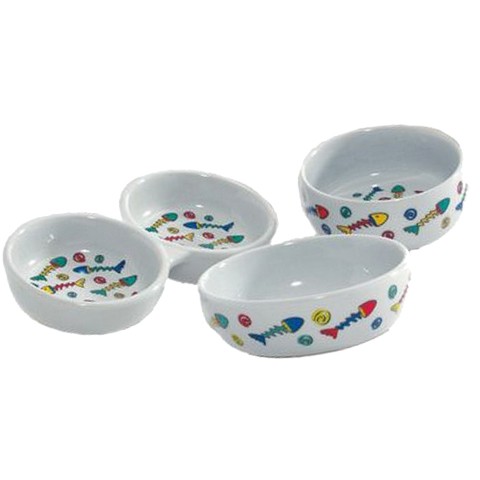 Beeztees Миска для кошек фарфоровая двойная с цветными рыбками, 2x200мл, 22см