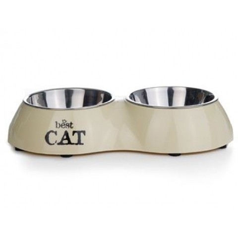 Beeztees Best Cat Миска 2в1 для кошек, двойная, бежевая, 26.5х15см