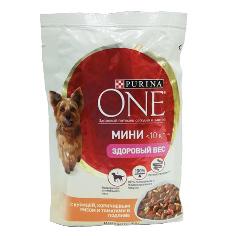 Purina One Мини, консервы Здоровый вес, курица, рис, томат
