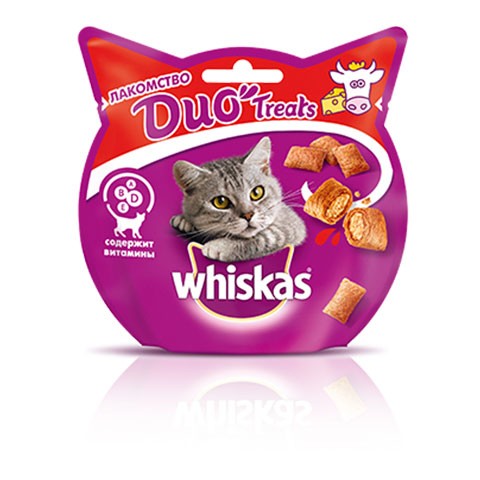 Whiskas DUO Treats, лакомство для кошек, говядина и сыр