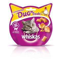 Whiskas DUO Treats, лакомство для кошек, курица и сыр