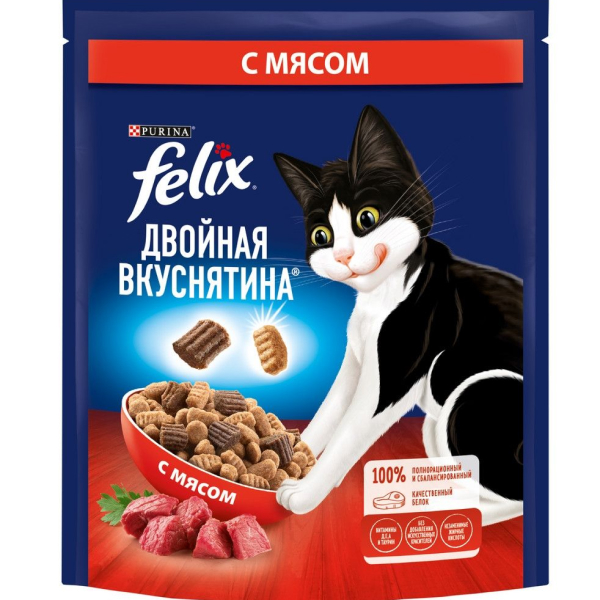 Felix сухой корм для кошек Двойная Вкуснятина с мясом