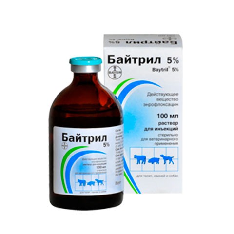 BAYER Baytril Байтрил 5% инъекционный раствор для собак, телят и свиней, 100мл