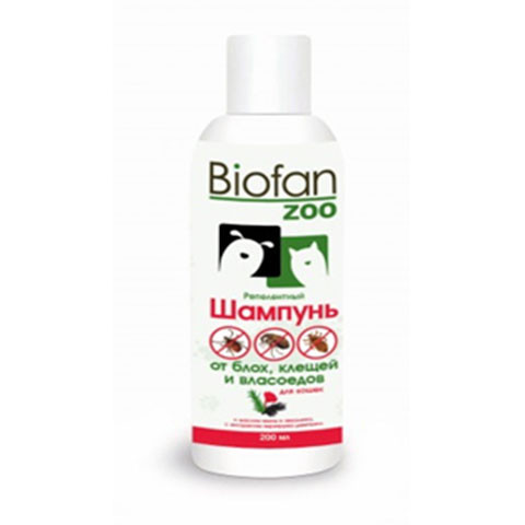 Biofan Zoo репелентный шампунь для кошек и котят от блох, клещей, власоедов, комаров, мух, 200мл