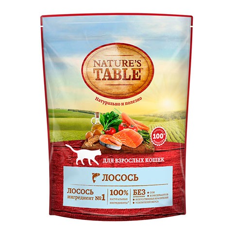NATURE'S TABLE корм сухой для взрослых кошек лосось