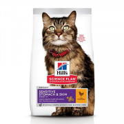 Hill's Science Plan Sensitive Stomach & Skin корм сухой для кошек с чувствительным пищеварением и кожей, курица