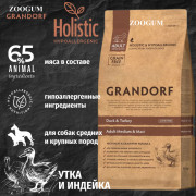 Grandorf Duck & Turkey Adult Medium & Maxi корм сухой для взрослых собак средних и крупных пород с нормальной активностью, чувствительным пищеварением или склонных к аллергии