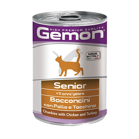 Gemon Cat консервы для пожилых кошек кусочки курицы с индейкой