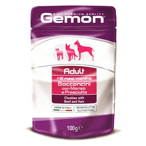 Gemon Dog Pouch паучи для собак кусочки говядины с ветчиной