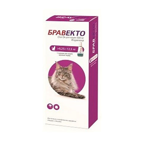 Intervet Бравекто Спот Он капли для кошек от клещей и блох 6,25-12,5кг