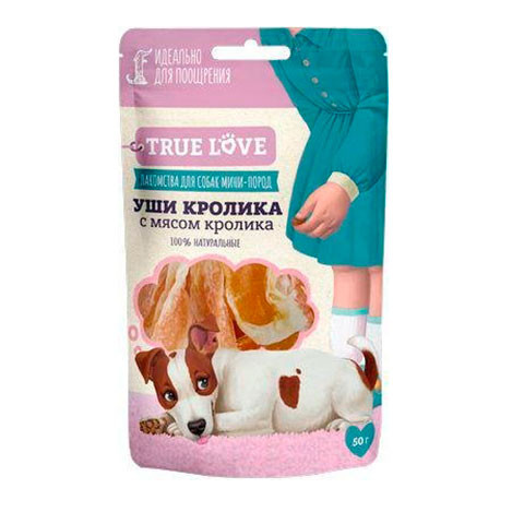 GreenQZin лакомство для собак TRUE LOVE уши кролика с мясом кролика 50гр