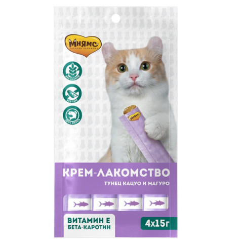Мнямс лакомство крем-лакомство для кошек с тунцом Кацуо и Магуро 4шт