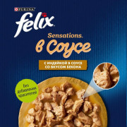 Влажный корм Felix Sensations для взрослых кошек, с индейкой в соусе со вкусом бекона