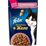 Felix Sensations корм консервированный для кошек кусочки в желе лосось, треска