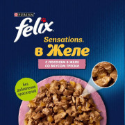 Влажный корм Felix Sensations для взрослых кошек, с лососем в желе с добавлением трески