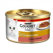 Gourmet Gold корм консервированный кусочки в соусе для кошек с уткой и оливками