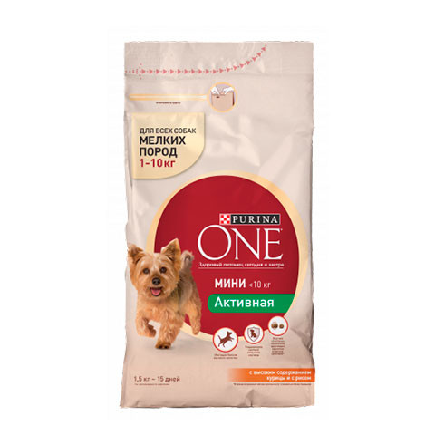 Purina One Мини Активная корм сухой для собак мелких пород курица рис