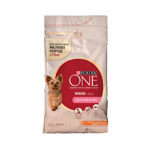 Purina One Мини Здоровый вес корм сухой для собак мелких пород индейка рис
