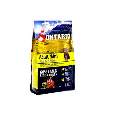 ONTARIO корм сухой для собак малых пород с ягненком и рисом