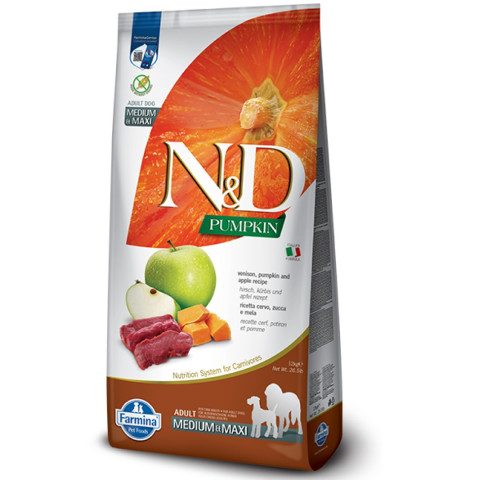 Farmina N&D VENISON & APPLE ADULT MEDIUM & MAXI беззерновой сухой корм для взрослых собак средних и крупных пород оленина, тыква и яблоко